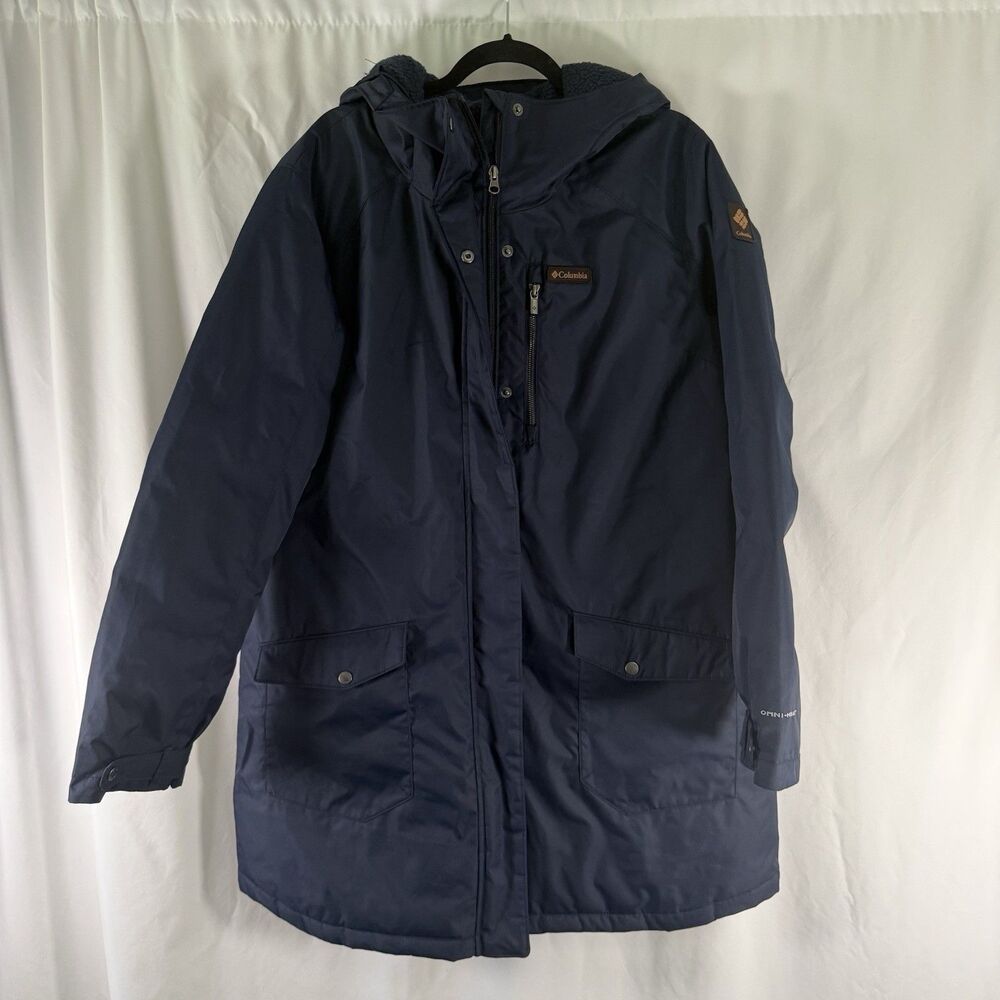 Columbia Insulated Trench Coat Women's XXL Navy Blue OMNI-Heat Full Zip Sip Snap